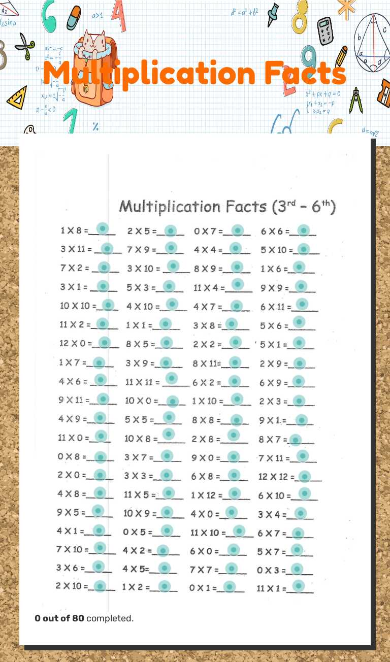 Multiplication Facts worksheet preview image