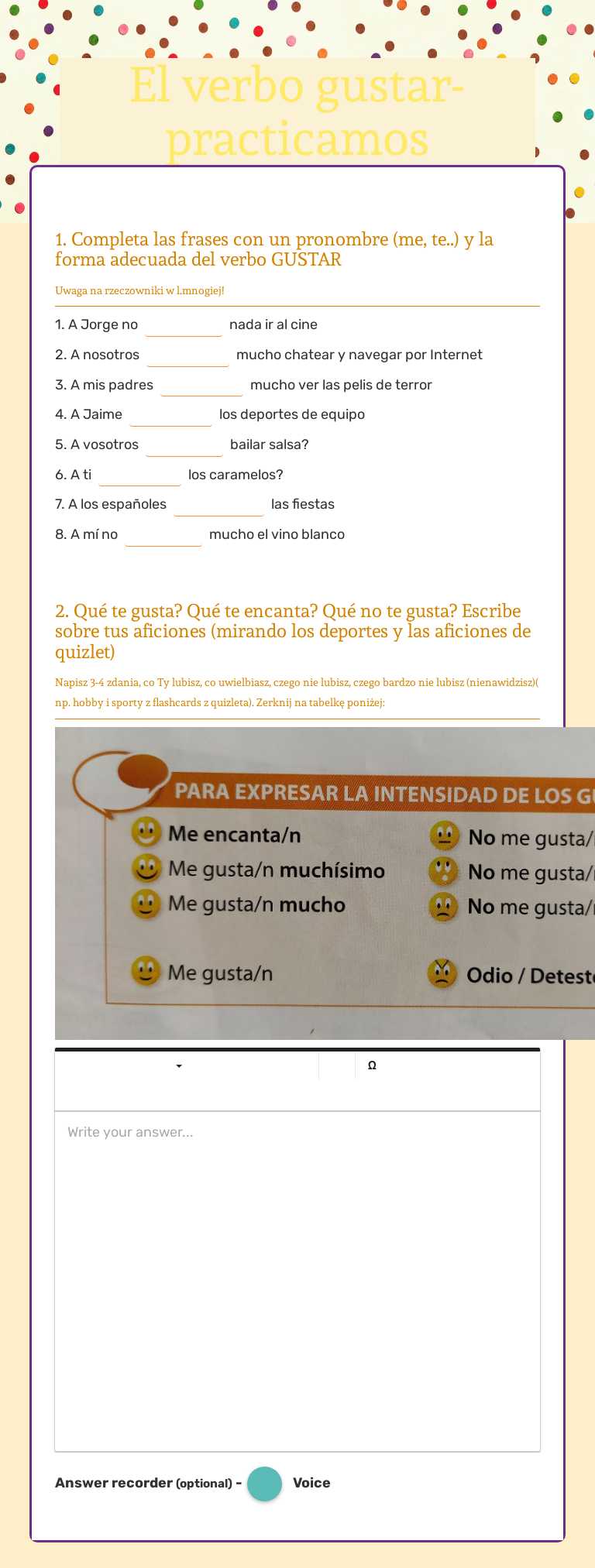 El verbo gustar-practicamos Grade 11 worksheet preview