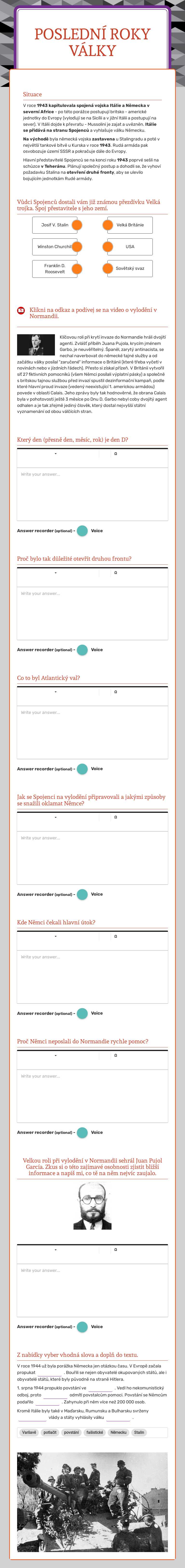 Poslední roky války worksheet preview image