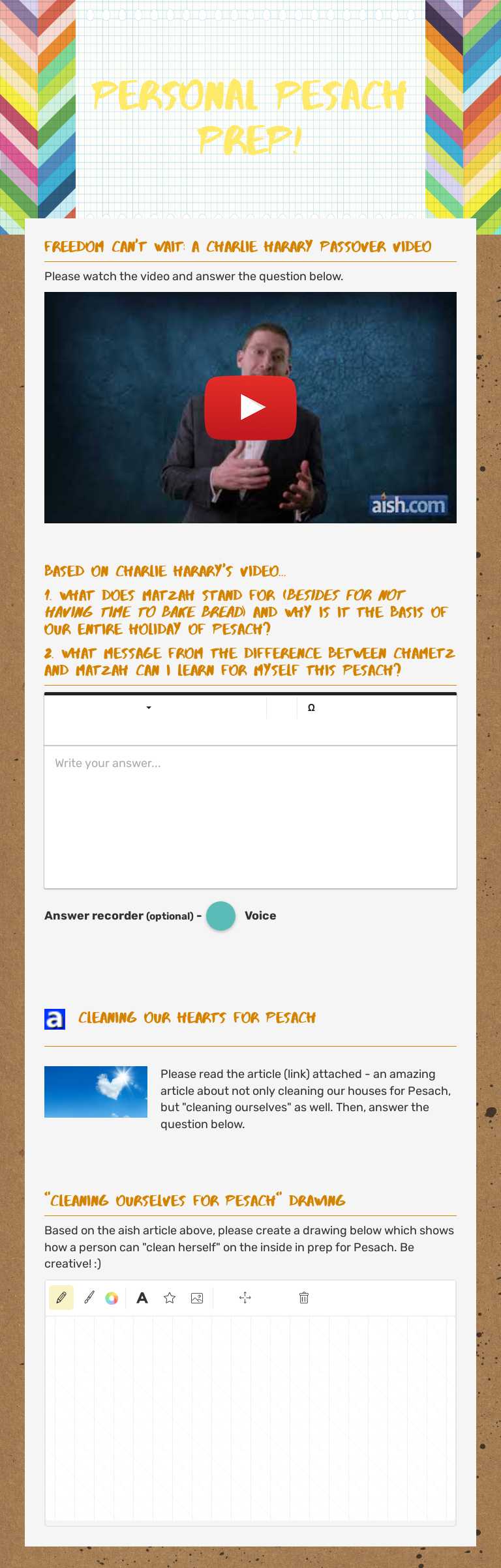 Personal pesach prep! worksheet preview image