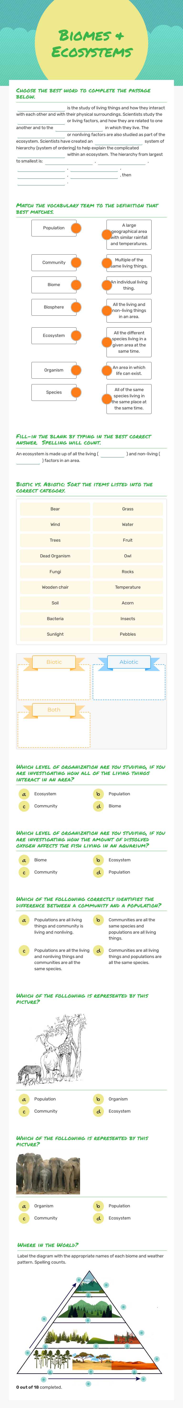 Biomes & Ecosystems worksheet preview