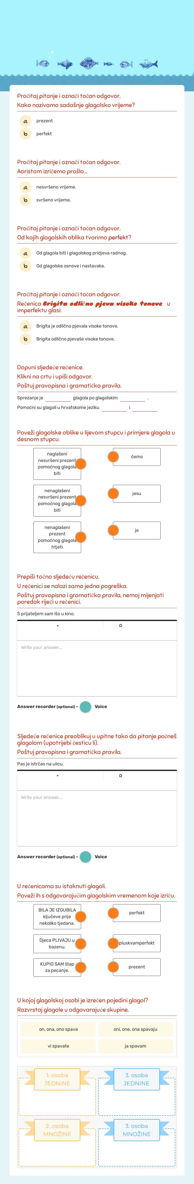 Pisana provjera znanja - sadašnje glagolsko vrijeme - prošla glagolska vremena - 6. razred Other worksheet preview