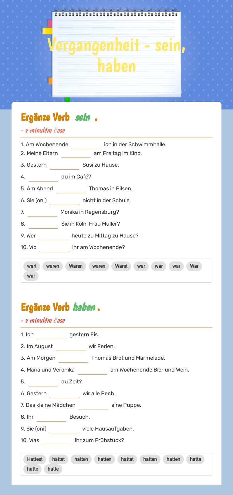 Vergangenheit - sein, haben worksheet preview image