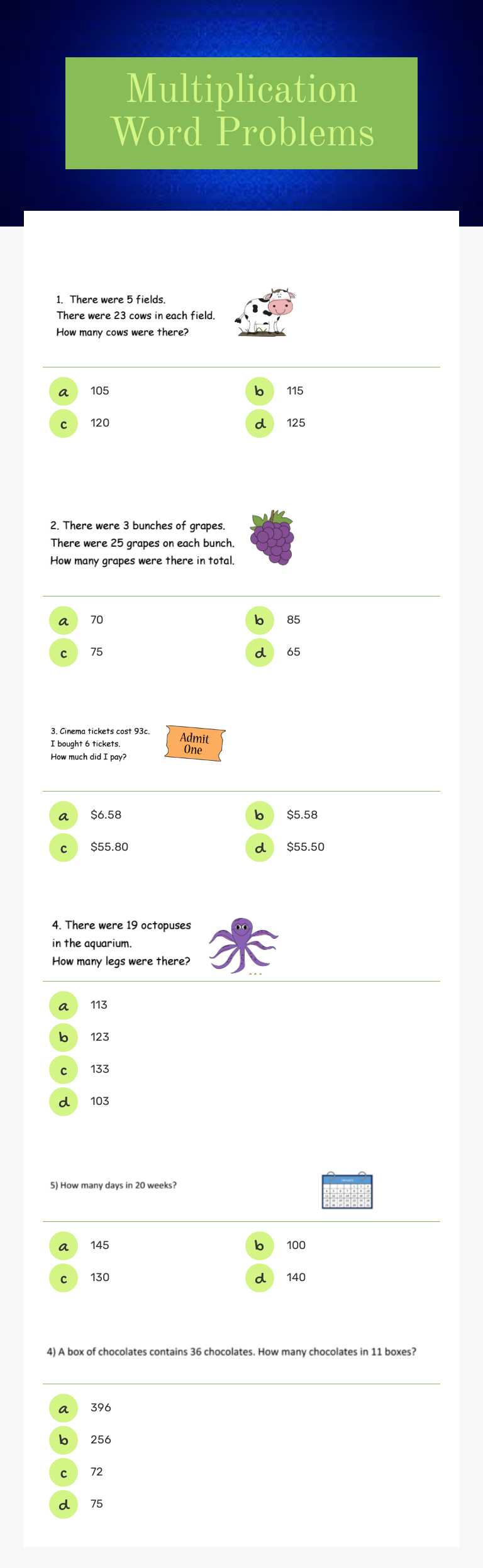 Multiplication Word Problems worksheet preview image
