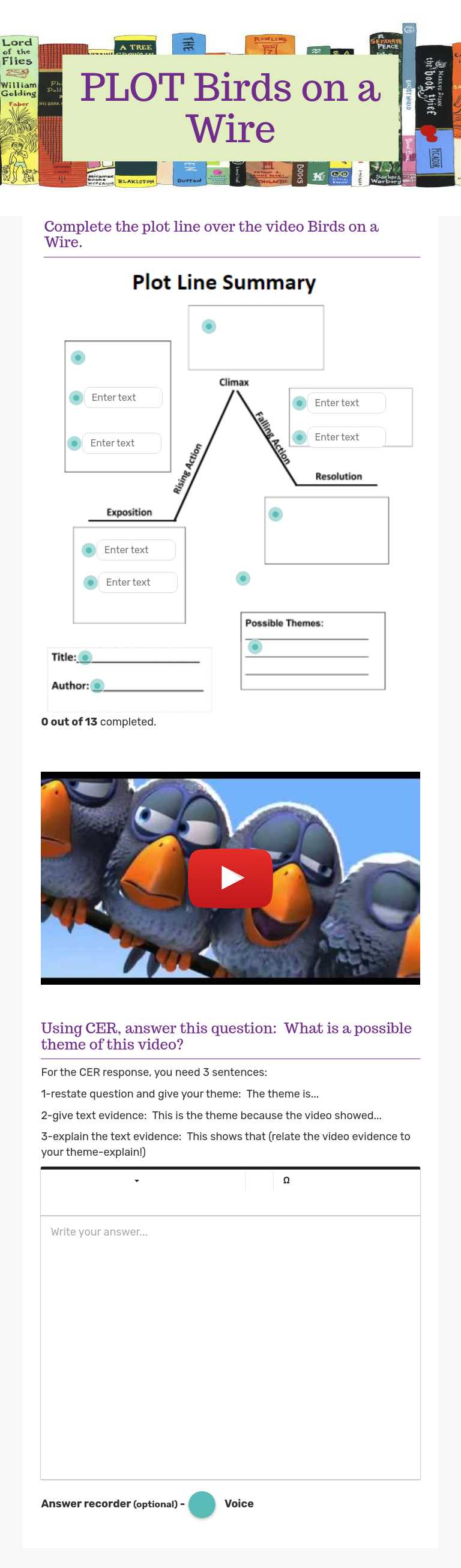 PLOT Birds on a Wire worksheet preview image