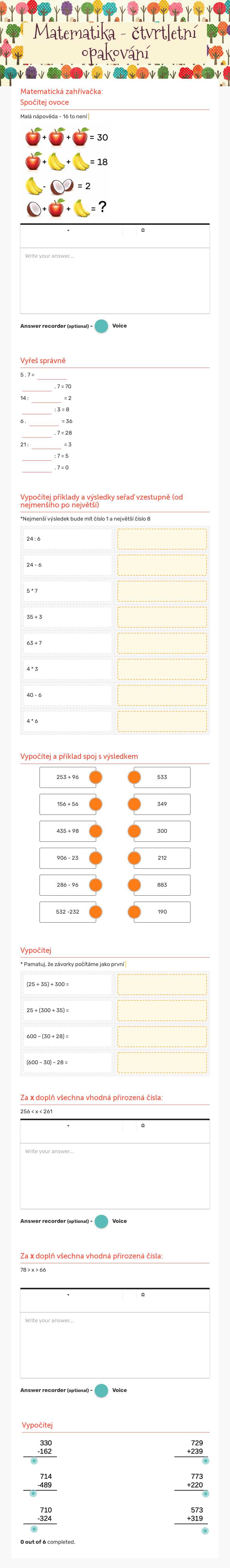 Matematika -       čtvrtletní opakování worksheet preview image