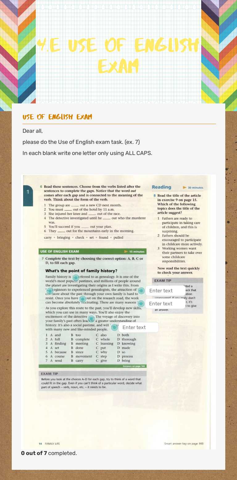 4.E Use of English Exam Grade 12 worksheet preview