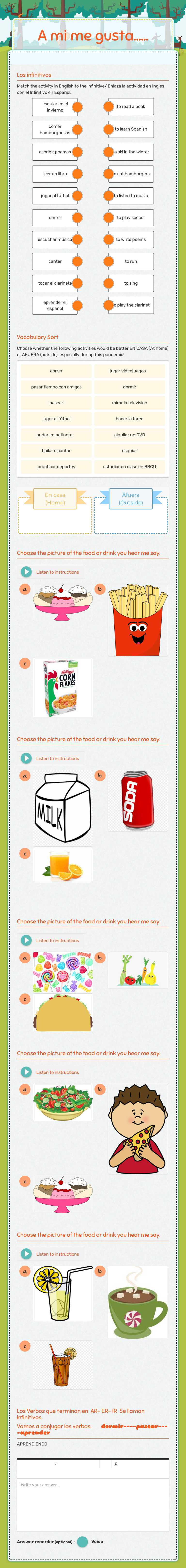 A mi me gusta...... worksheet preview image