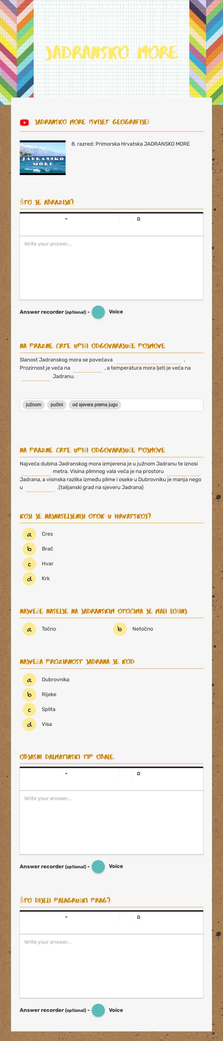 Jadransko more Grade 8 worksheet preview