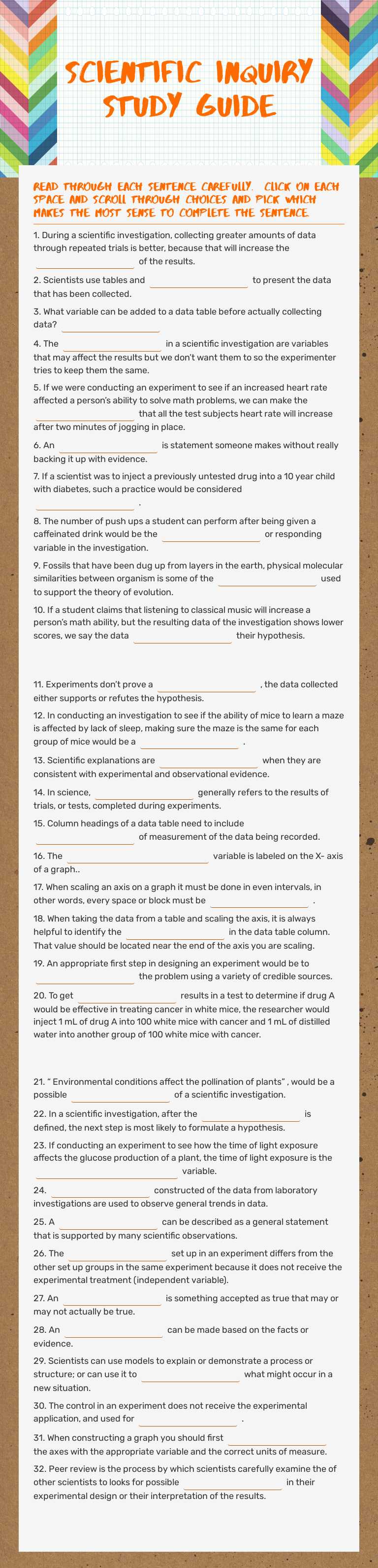 Scientific Inquiry    study guide worksheet preview