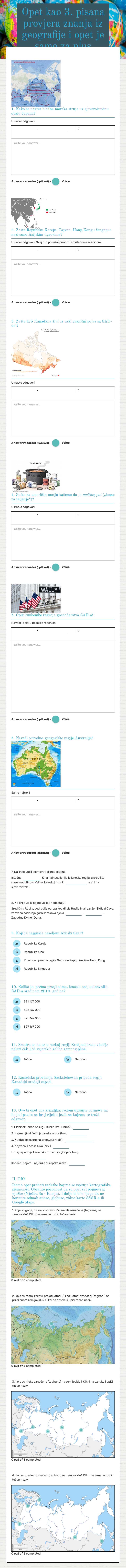 Opet kao 3. pisana provjera znanja iz geografije i opet je samo za plus worksheet preview image