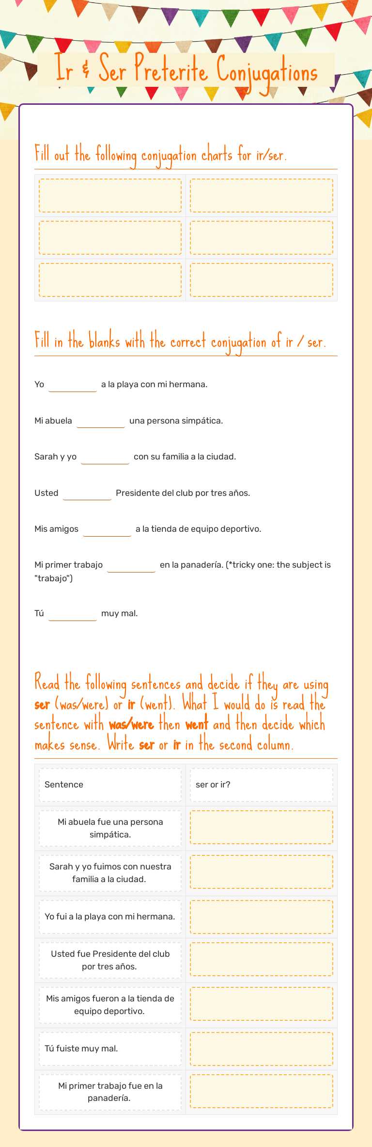 Ir & Ser 
Preterite Conjugations worksheet preview image