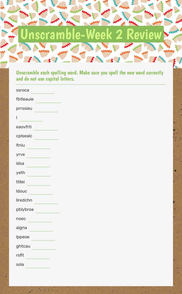 Unscramble-Week 2 Review worksheet preview image