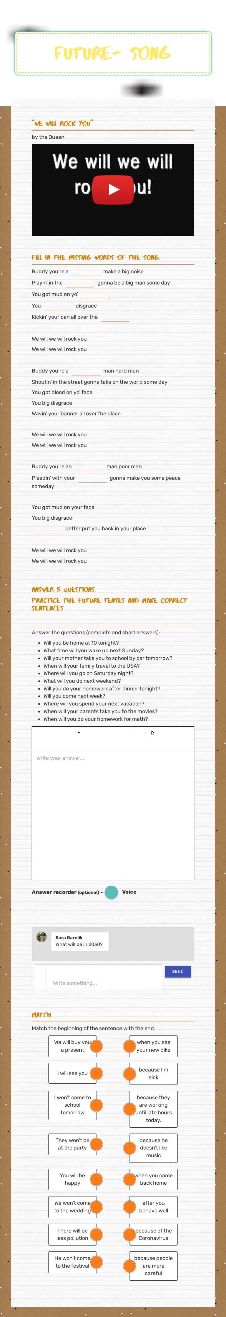 Future- song Grade 7 worksheet preview