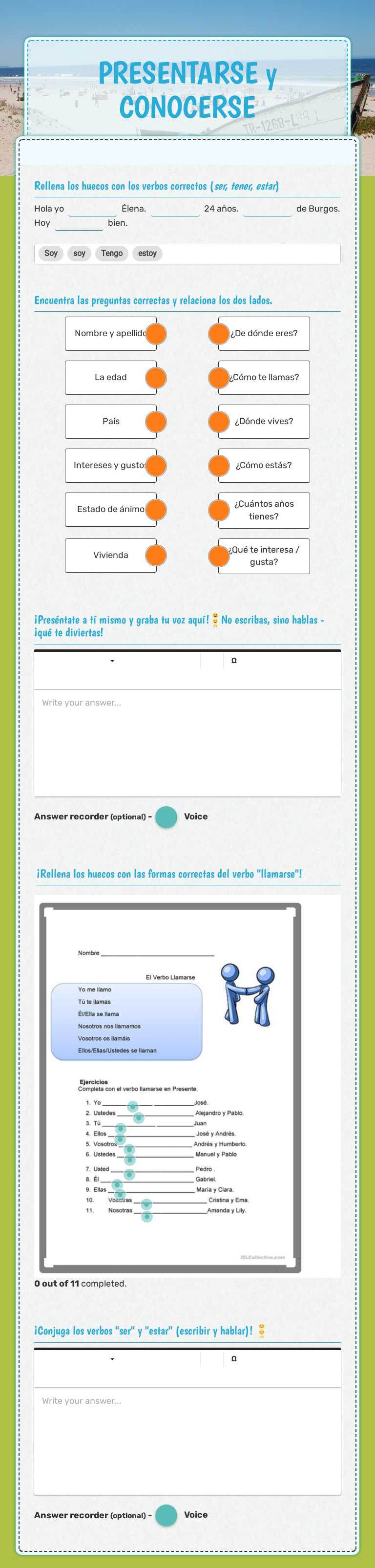 PRESENTARSE y CONOCERSE worksheet preview image