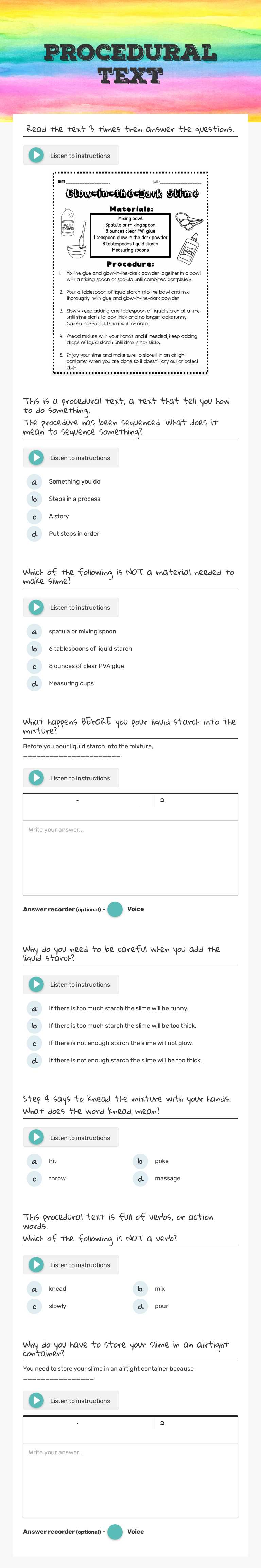 Procedural Text worksheet preview image