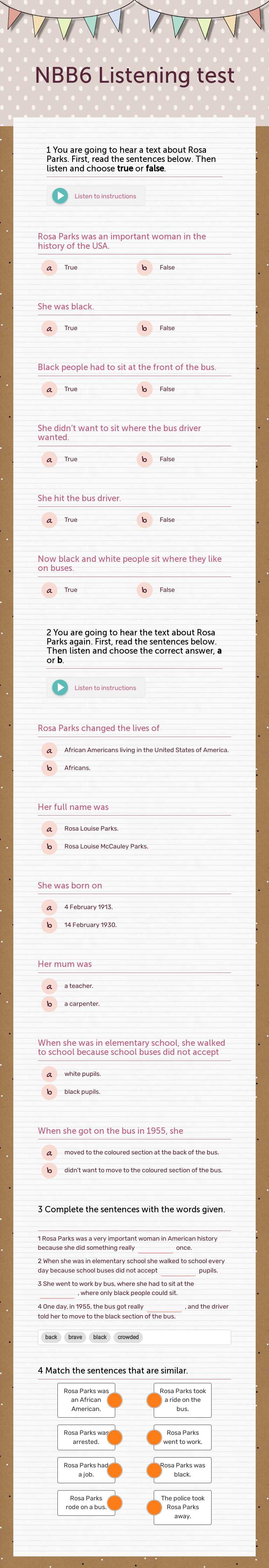 NBB6 Listening test Grade 6 worksheet preview