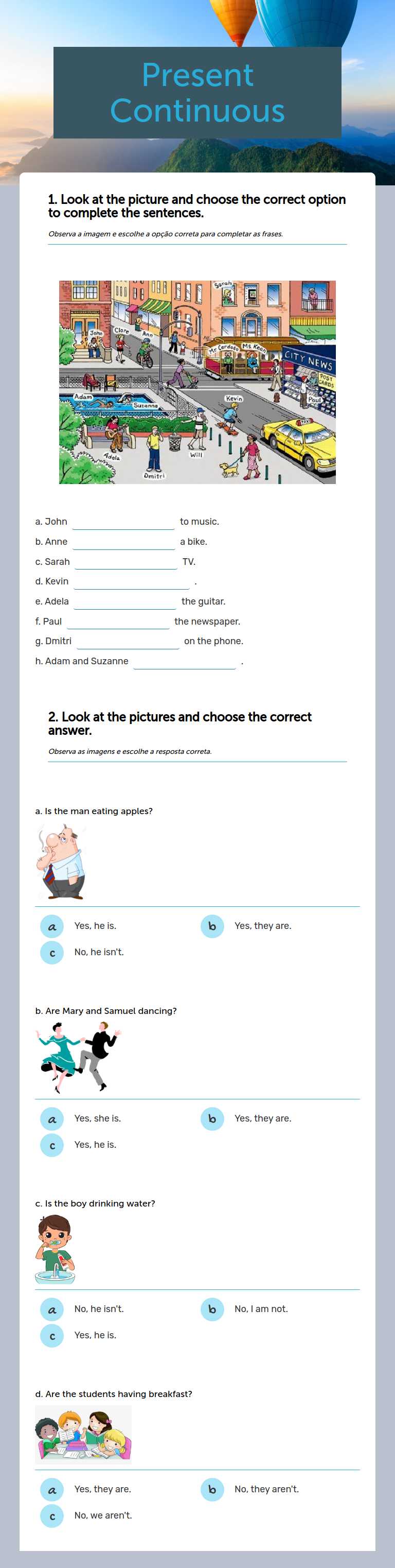 Present Continuous Grade 7 worksheet preview