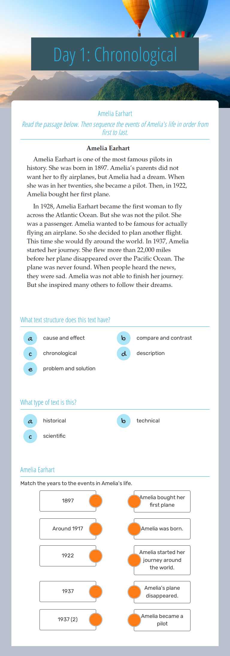 Day 1: Chronological worksheet preview image