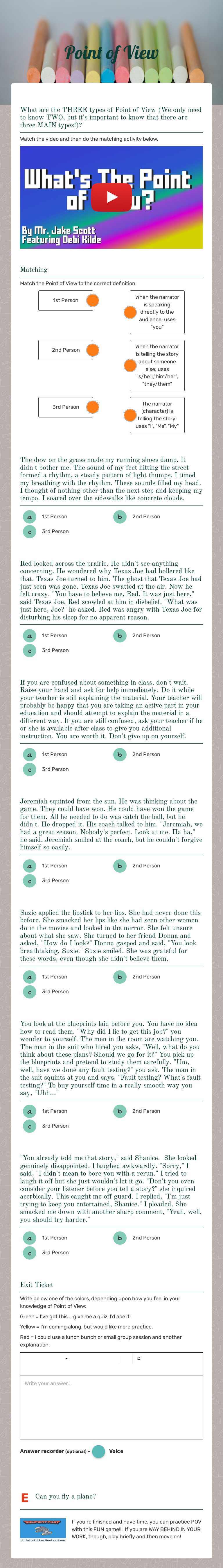 Point of View Grade 6 worksheet preview