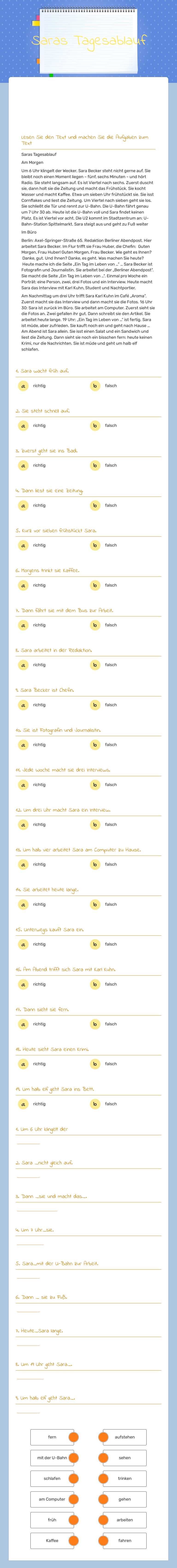 Saras Tagesablauf worksheet preview image