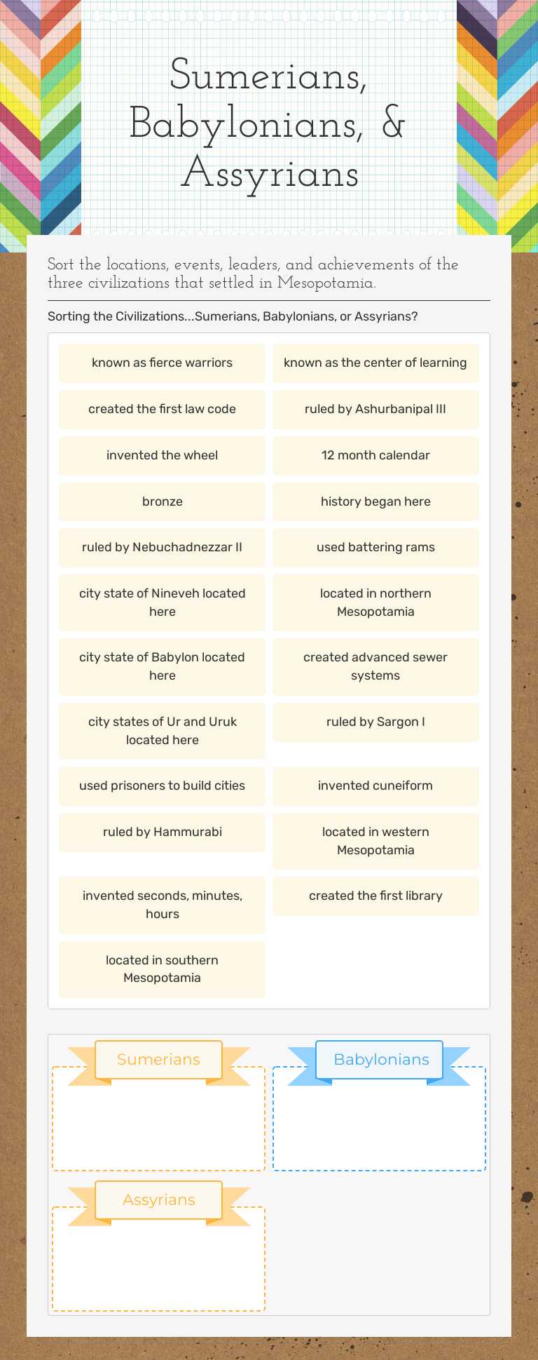 Sumerians, Babylonians, & Assyrians worksheet preview image