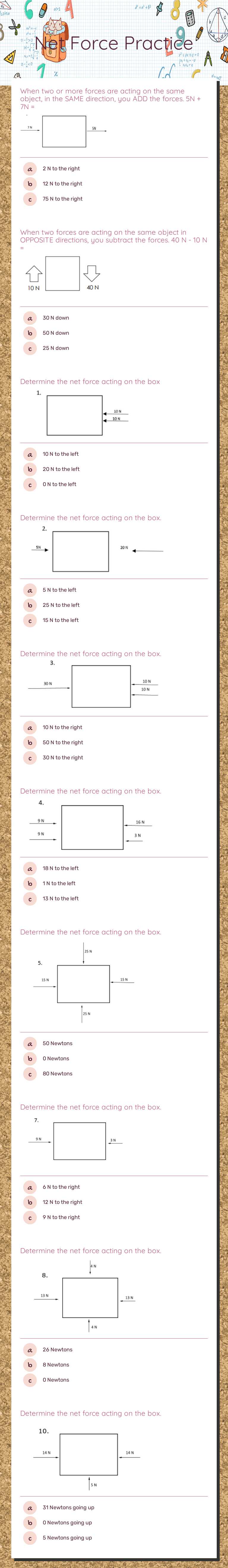Net Force Practice worksheet preview image