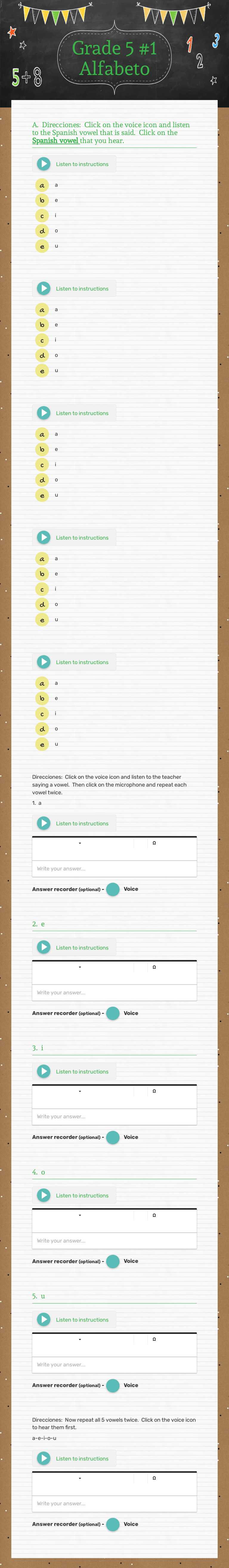 Grade 5 #1 Alfabeto worksheet preview image
