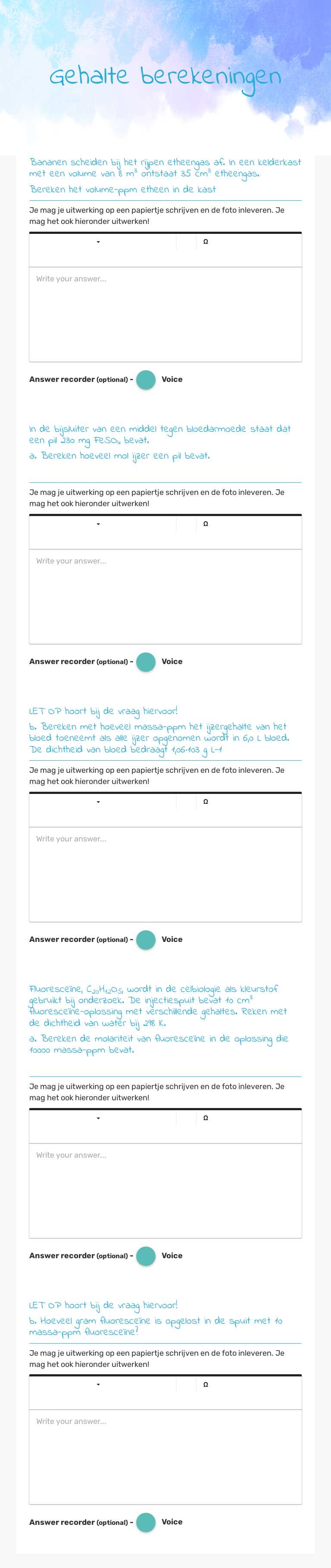 Gehalte berekeningen worksheet preview image
