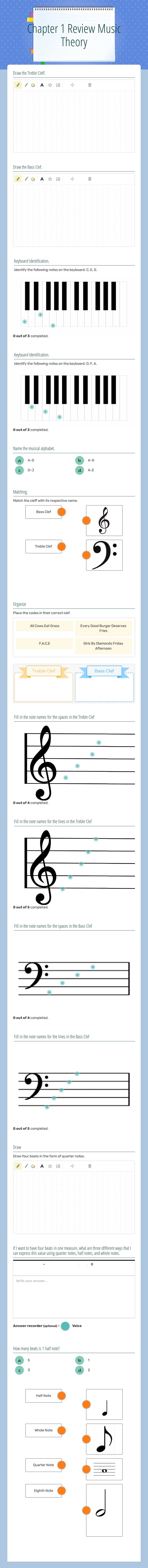 Chapter 1 Review    Music Theory Grade 5 worksheet preview
