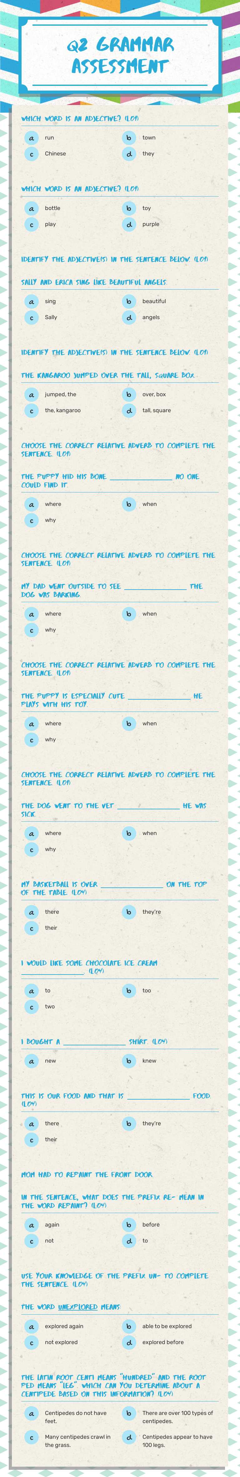 Q2 Grammar Assessment worksheet preview image