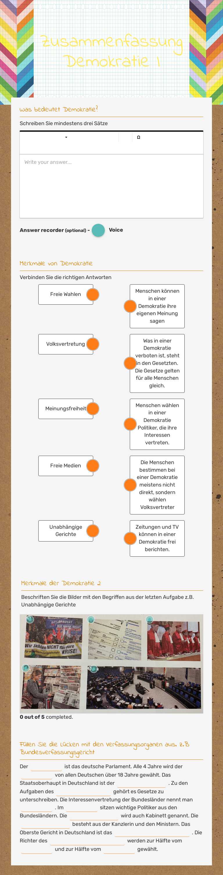 Zusammenfassung Demokratie I worksheet preview image