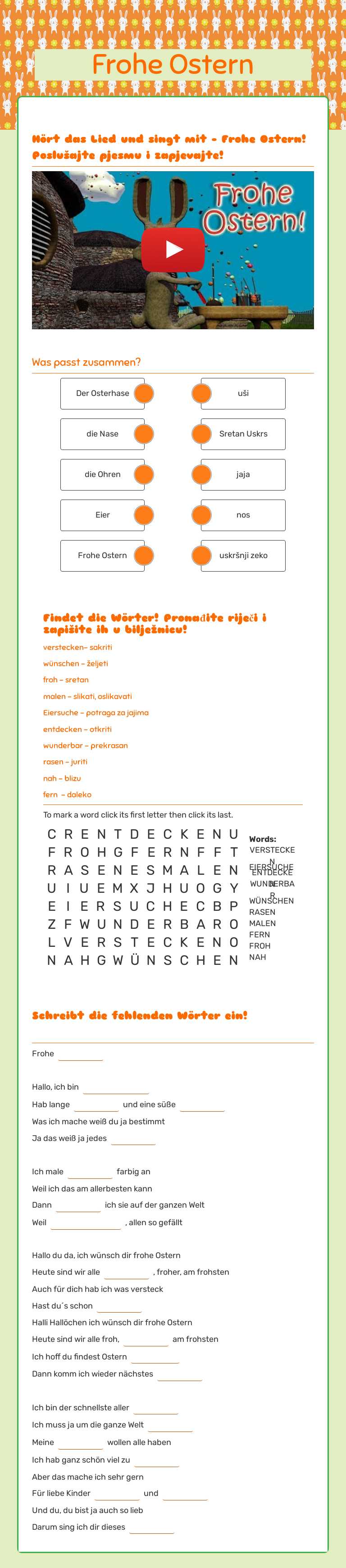 Frohe Ostern worksheet preview image
