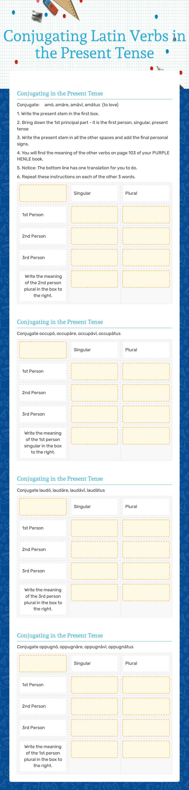 Conjugating Latin Verbs
in the Present Tense worksheet preview image