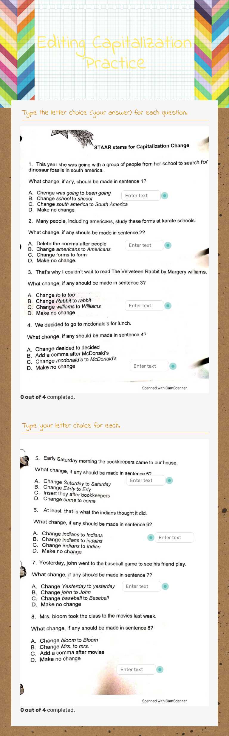 Editing Capitalization Practice worksheet preview image