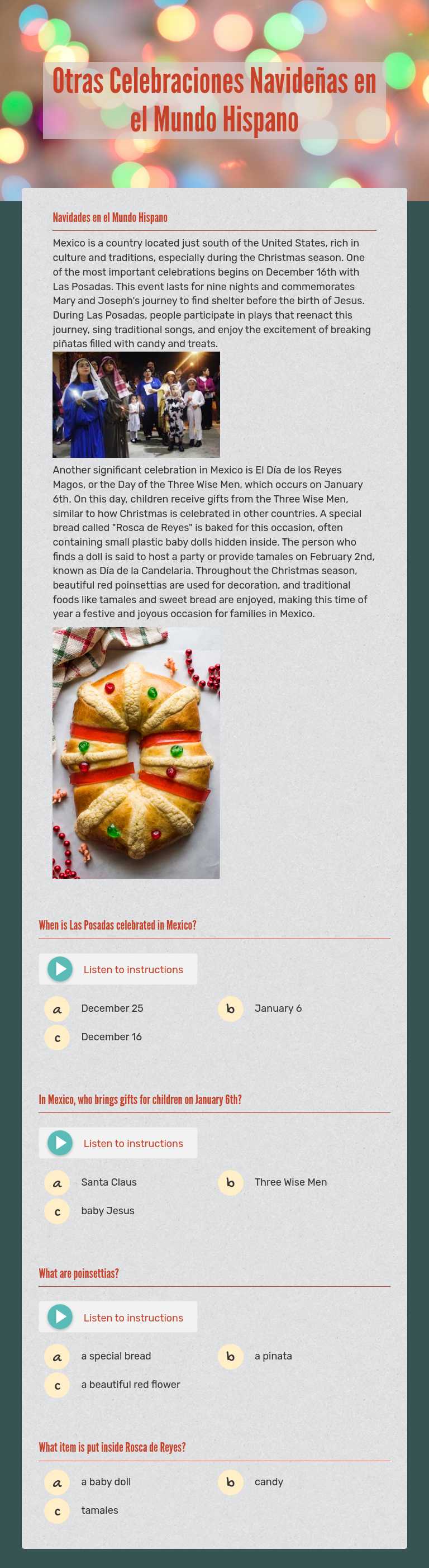 Otras Celebraciones Navideñas en el Mundo Hispano worksheet preview image