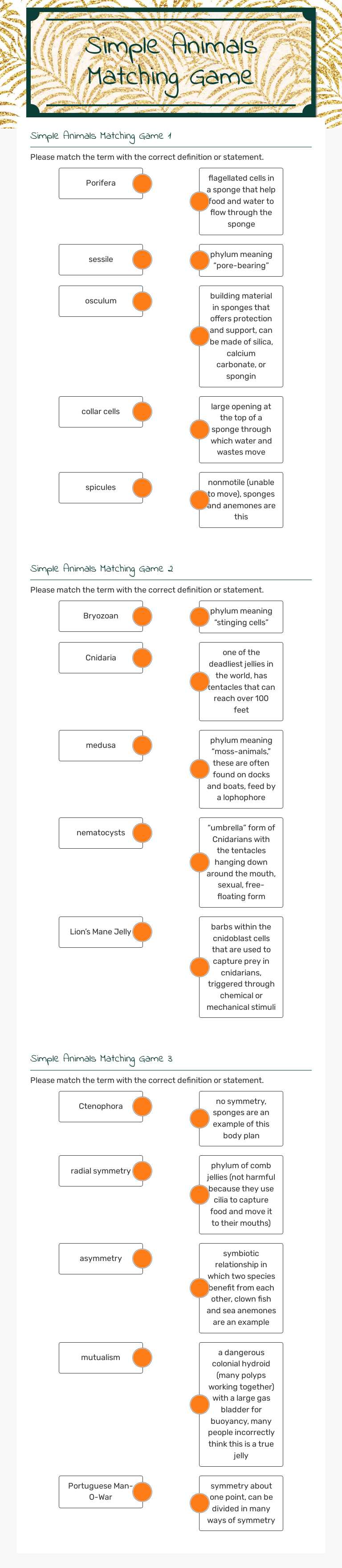 Simple Animals Matching Game worksheet preview image