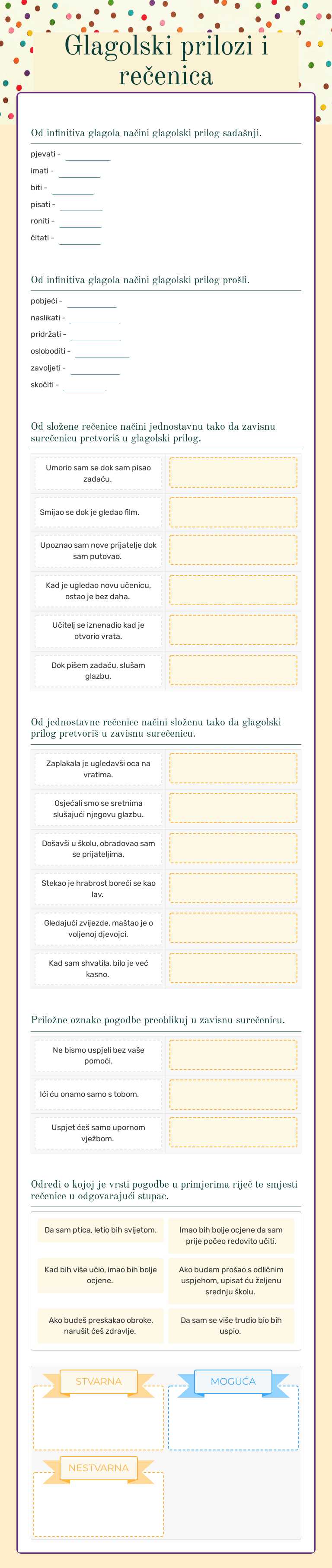 Glagolski prilozi i rečenica worksheet preview image