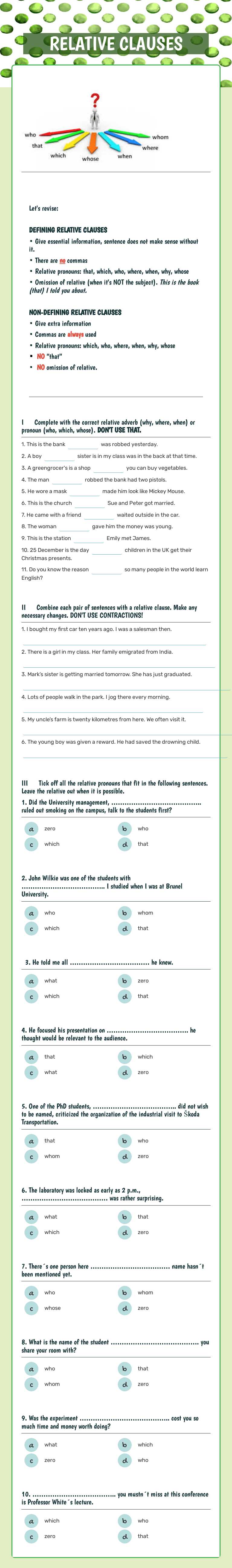 RELATIVE CLAUSES Grade 11 worksheet preview