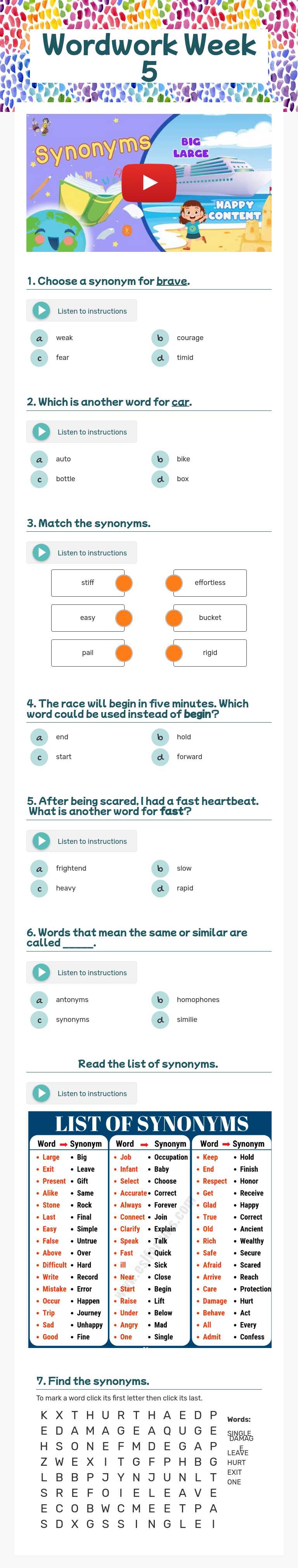 Wordwork Week 5 Grade 2 worksheet preview