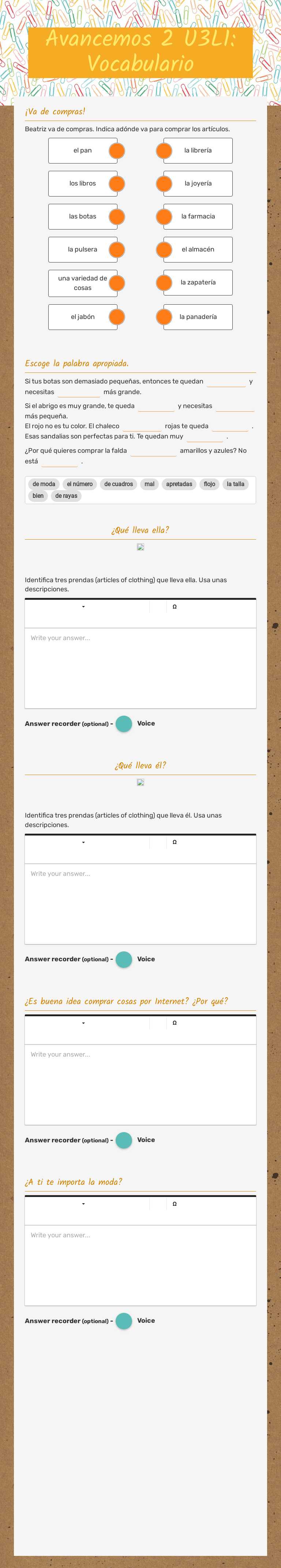 Avancemos 2
U3L1: Vocabulario Grade 10 worksheet preview