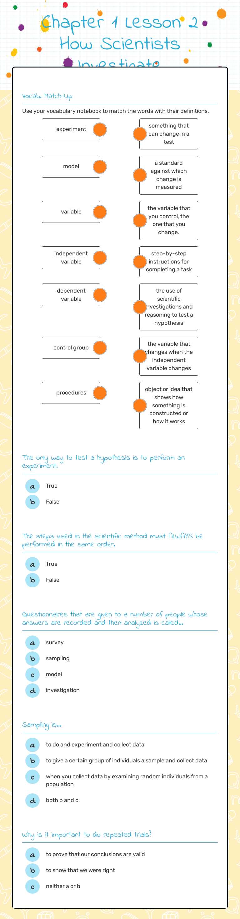 Chapter 1 Lesson 2 How Scientists Investigate Grade 5 worksheet preview