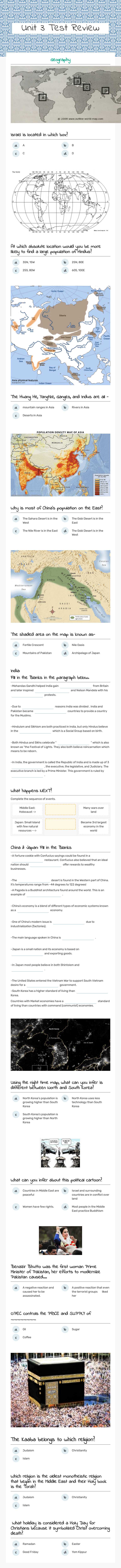 Unit 3 Test Review worksheet preview image