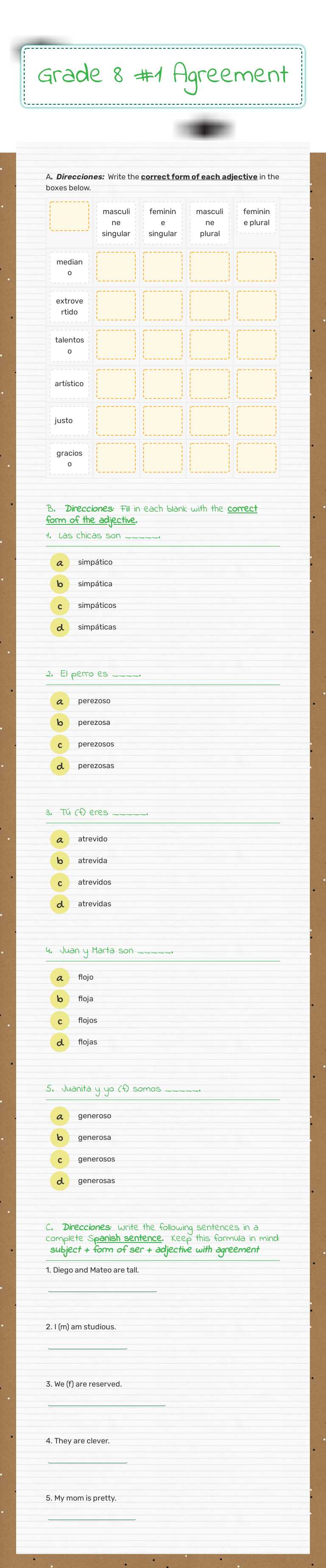 Grade 8 #1 Agreement Grade 8 worksheet preview