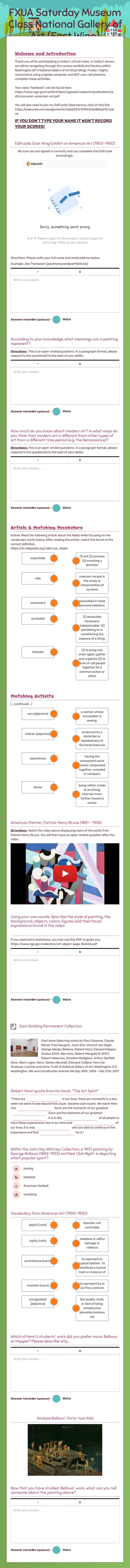 FXUA Saturday Museum Class National Gallery of Art 
(East Wing) worksheet preview image