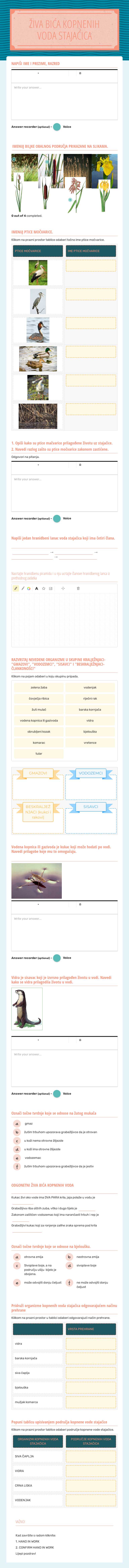 ŽIVA BIĆA KOPNENIH VODA STAJAĆICA worksheet preview image