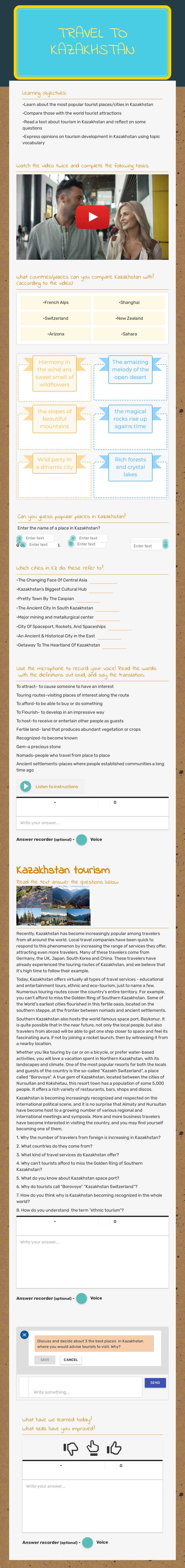 Travel to Kazakhstan worksheet preview image