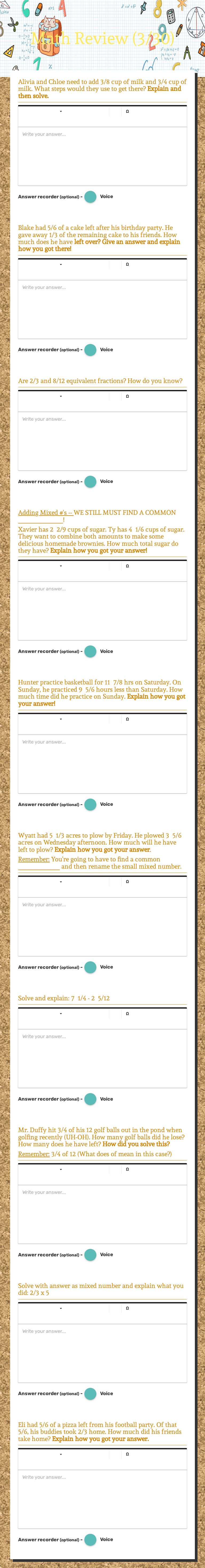 Math Review (3/30) worksheet preview image