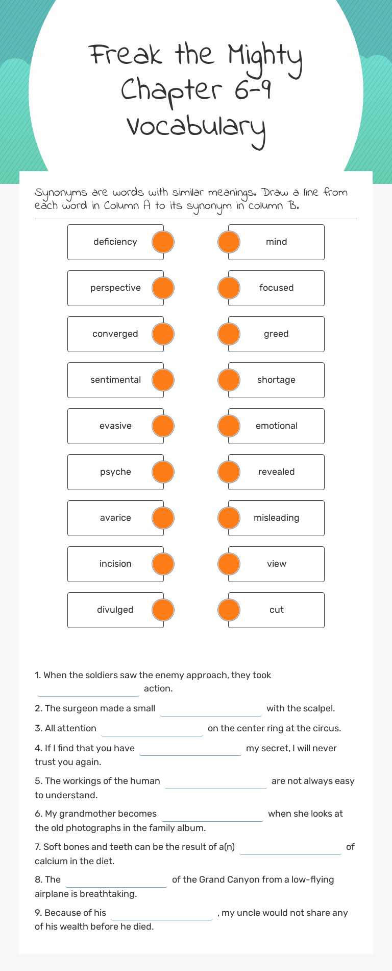 Freak the Mighty 
Chapter 6-9
Vocabulary worksheet preview image