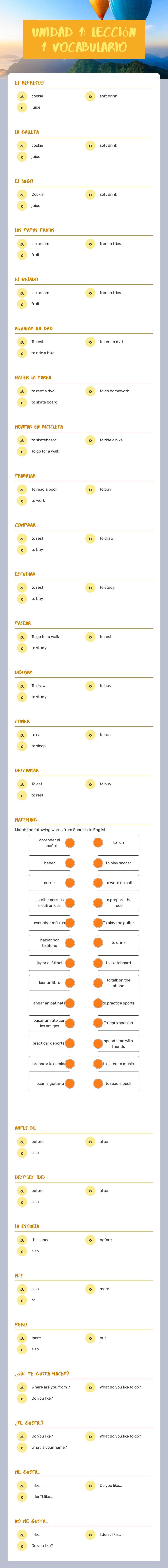 Unidad 1: lección 1 Vocabulario Grade 9 worksheet preview